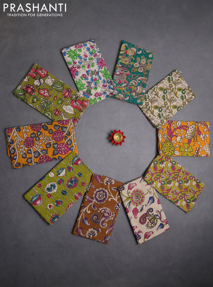 Kalamkari cotton blouse bit multi colour and multi design pack of 10