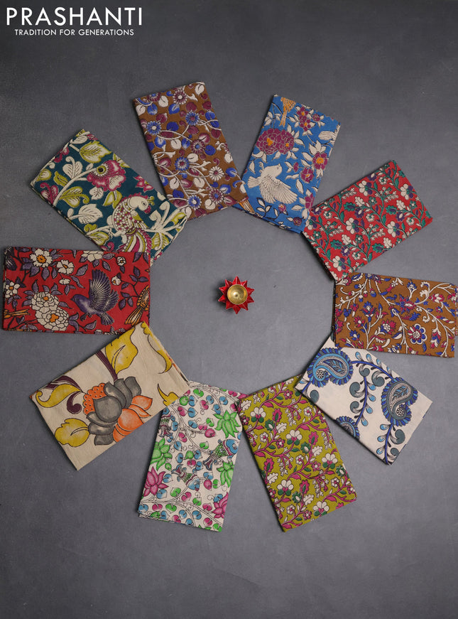 Kalamkari cotton blouse bit multi colour and multi design pack of 10