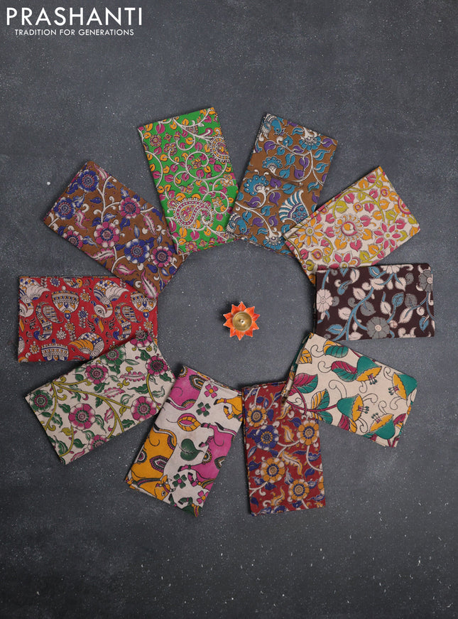 Kalamkari cotton blouse bit multi colour and multi design pack of 10