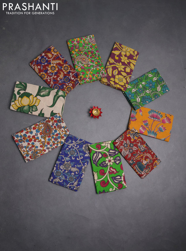 Kalamkari cotton blouse bit multi colour and multi design pack of 10