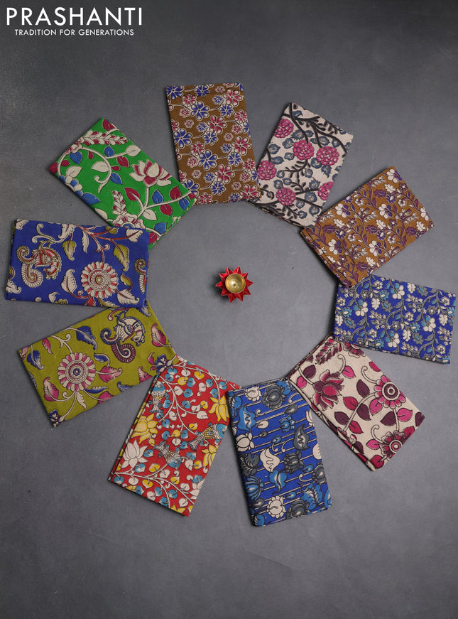 Kalamkari cotton blouse bit multi colour and multi design pack of 10