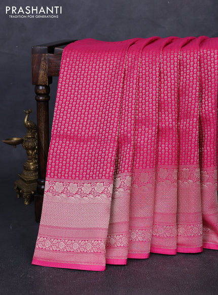 Banarasi silk saree pink with allover thread & zari woven buttas and long zari woven border