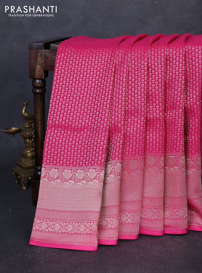 Banarasi silk saree pink with allover thread & zari woven buttas and long zari woven border