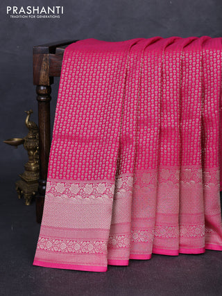 Banarasi silk saree pink with allover thread & zari woven buttas and long zari woven border
