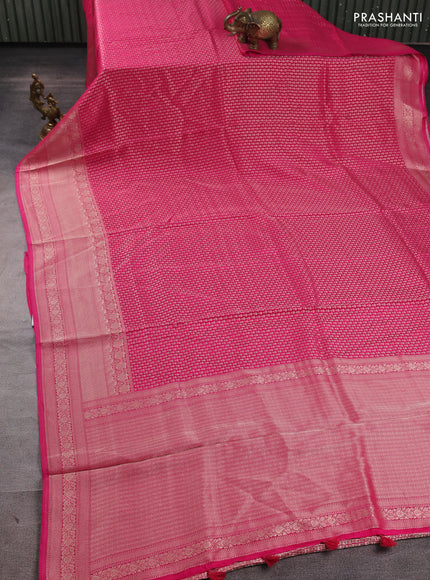 Banarasi silk saree pink with allover thread & zari woven buttas and long zari woven border