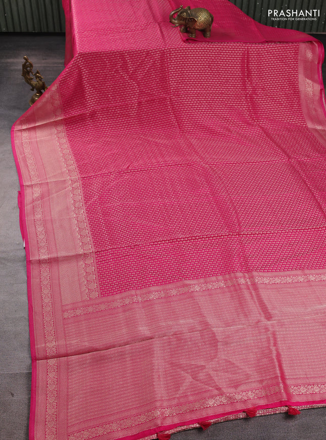 Banarasi silk saree pink with allover thread & zari woven buttas and long zari woven border