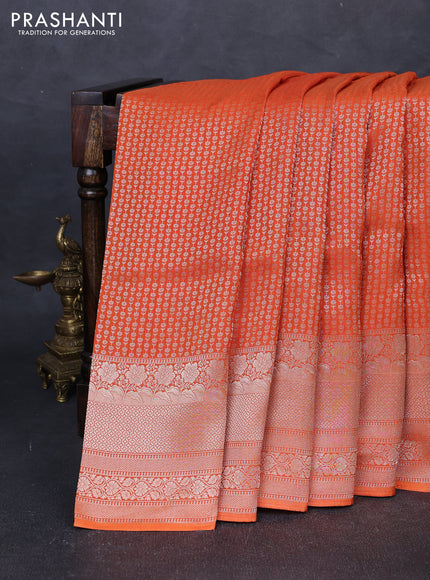 Banarasi silk saree rust shade with allover thread & zari woven buttas and long zari woven border