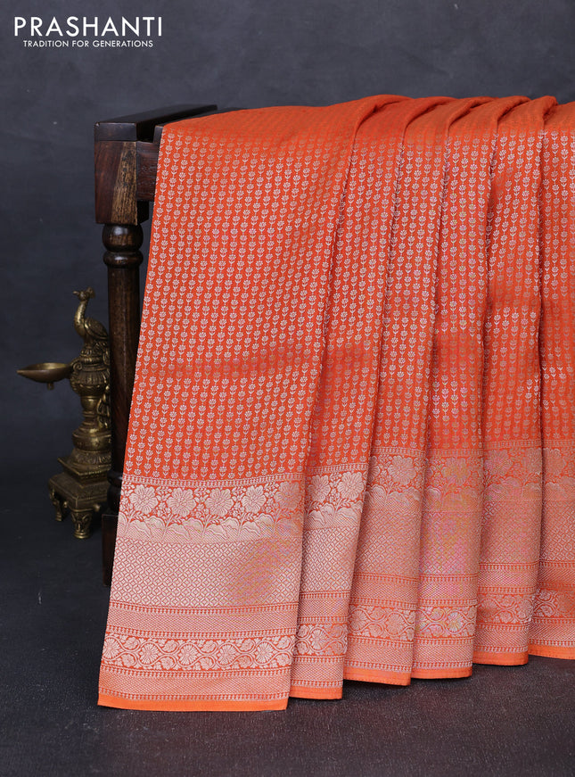Banarasi silk saree rust shade with allover thread & zari woven buttas and long zari woven border