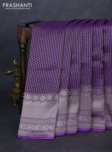 Banarasi silk saree violet with allover thread & zari woven buttas and long zari woven border