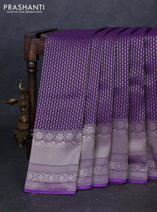 Banarasi silk saree violet with allover thread & zari woven buttas and long zari woven border