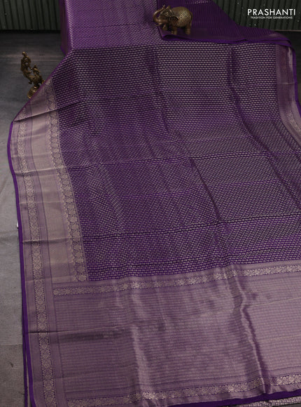 Banarasi silk saree violet with allover thread & zari woven buttas and long zari woven border