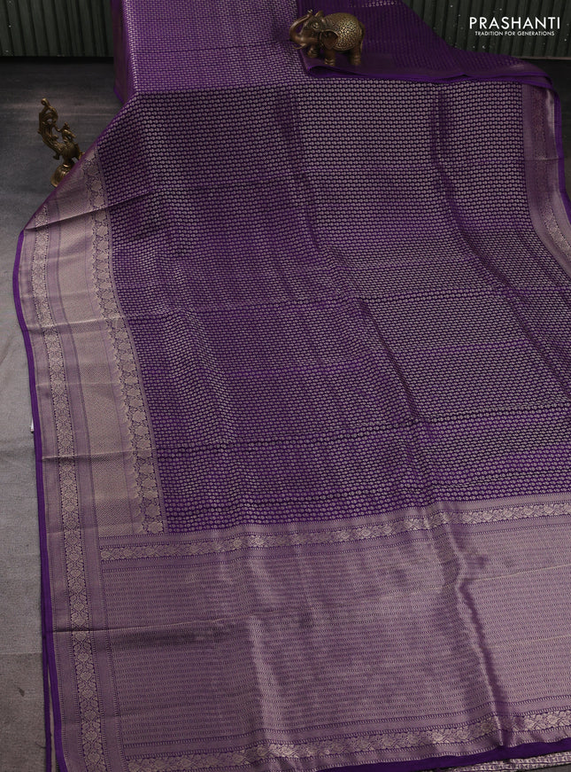 Banarasi silk saree violet with allover thread & zari woven buttas and long zari woven border
