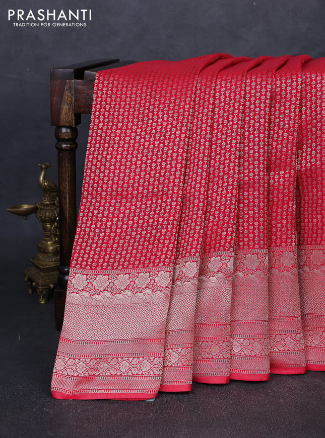 Banarasi silk saree red with allover thread & zari woven buttas and long zari woven border