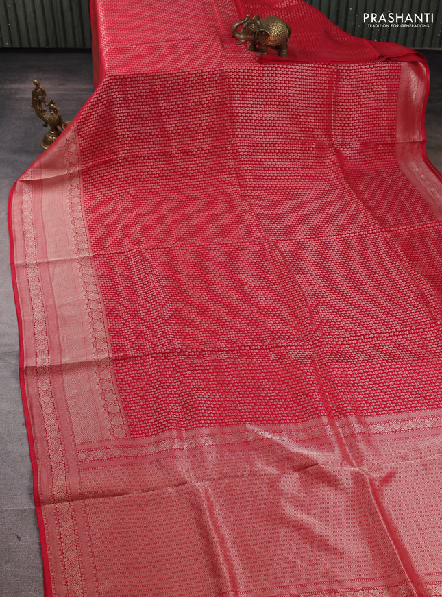 Banarasi silk saree red with allover thread & zari woven buttas and long zari woven border