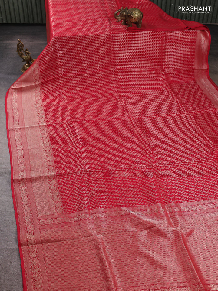 Banarasi silk saree red with allover thread & zari woven buttas and long zari woven border