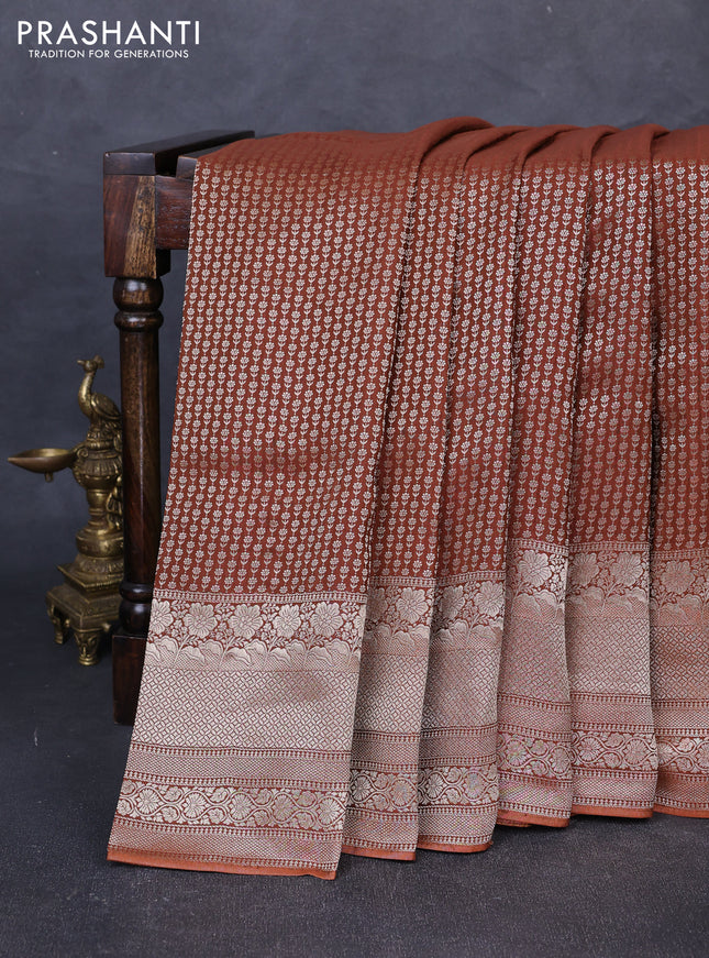 Banarasi silk saree brown with allover thread & zari woven buttas and long zari woven border