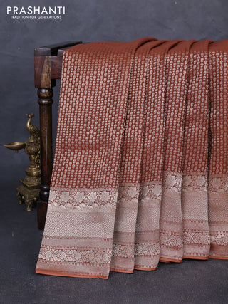 Banarasi silk saree brown with allover thread & zari woven buttas and long zari woven border