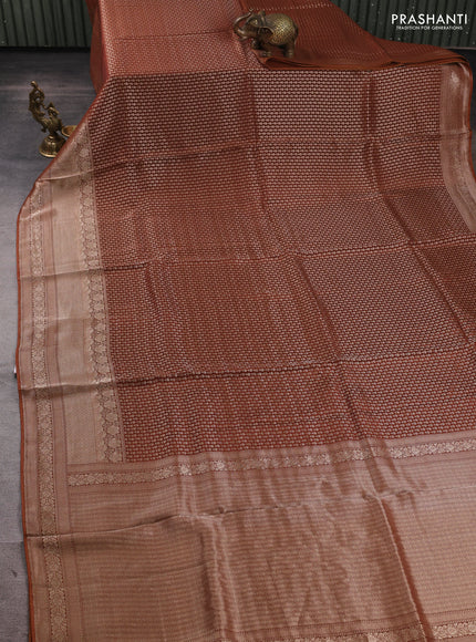 Banarasi silk saree brown with allover thread & zari woven buttas and long zari woven border