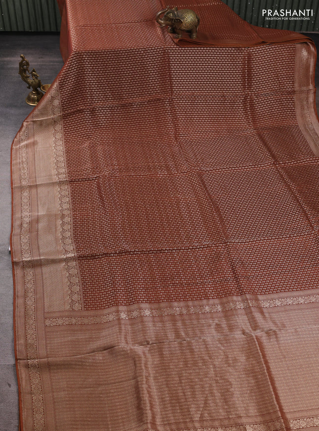 Banarasi silk saree brown with allover thread & zari woven buttas and long zari woven border