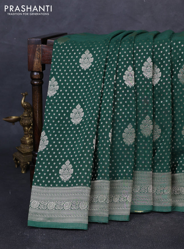 Banarasi silk saree green with allover thread & zari woven buttas and zari woven border