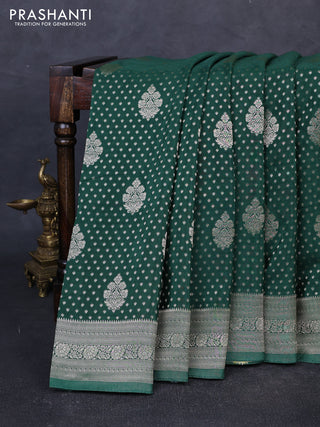 Banarasi silk saree green with allover thread & zari woven buttas and zari woven border