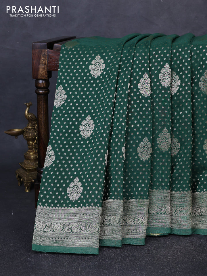 Banarasi silk saree green with allover thread & zari woven buttas and zari woven border