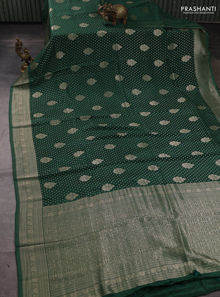 Banarasi silk saree green with allover thread & zari woven buttas and zari woven border