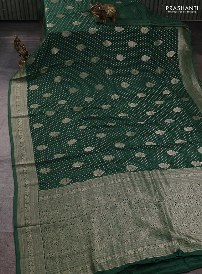 Banarasi silk saree green with allover thread & zari woven buttas and zari woven border