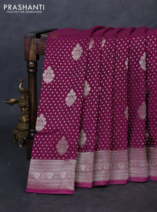 Banarasi silk saree deep purple with allover thread & zari woven buttas and zari woven border