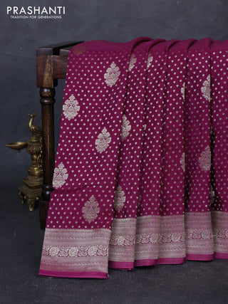 Banarasi silk saree deep purple with allover thread & zari woven buttas and zari woven border