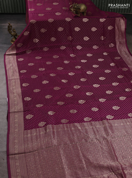 Banarasi silk saree deep purple with allover thread & zari woven buttas and zari woven border
