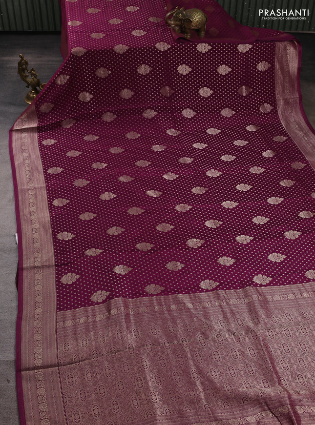 Banarasi silk saree deep purple with allover thread & zari woven buttas and zari woven border