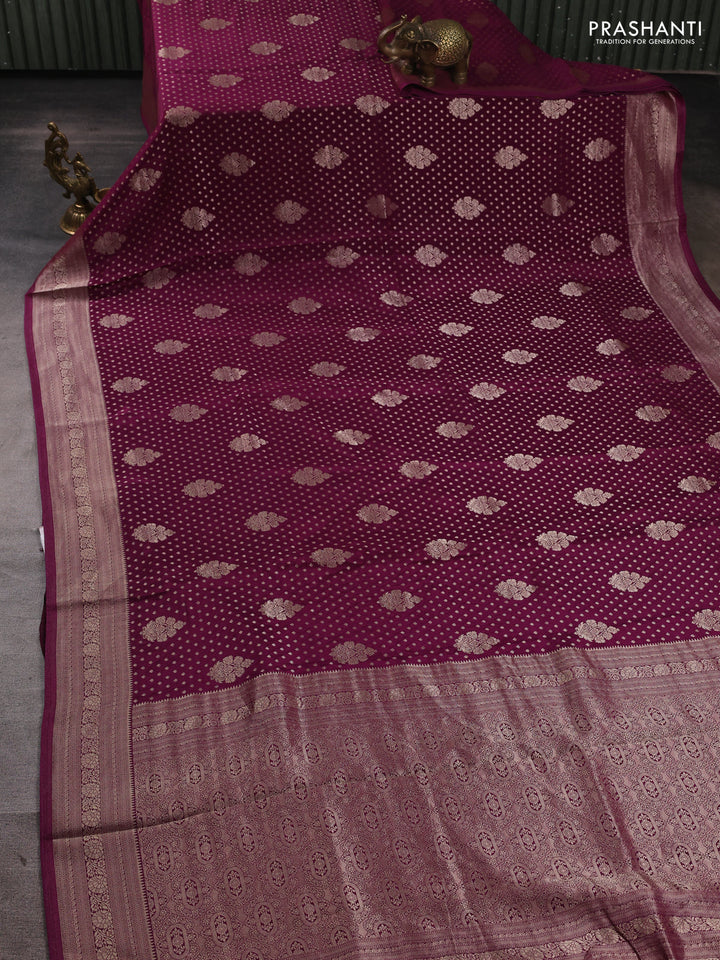Banarasi silk saree deep purple with allover thread & zari woven buttas and zari woven border