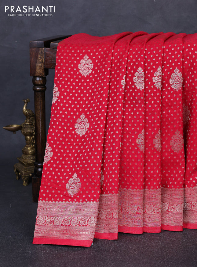 Banarasi silk saree red with allover thread & zari woven buttas and zari woven border