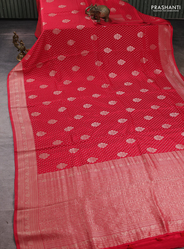 Banarasi silk saree red with allover thread & zari woven buttas and zari woven border