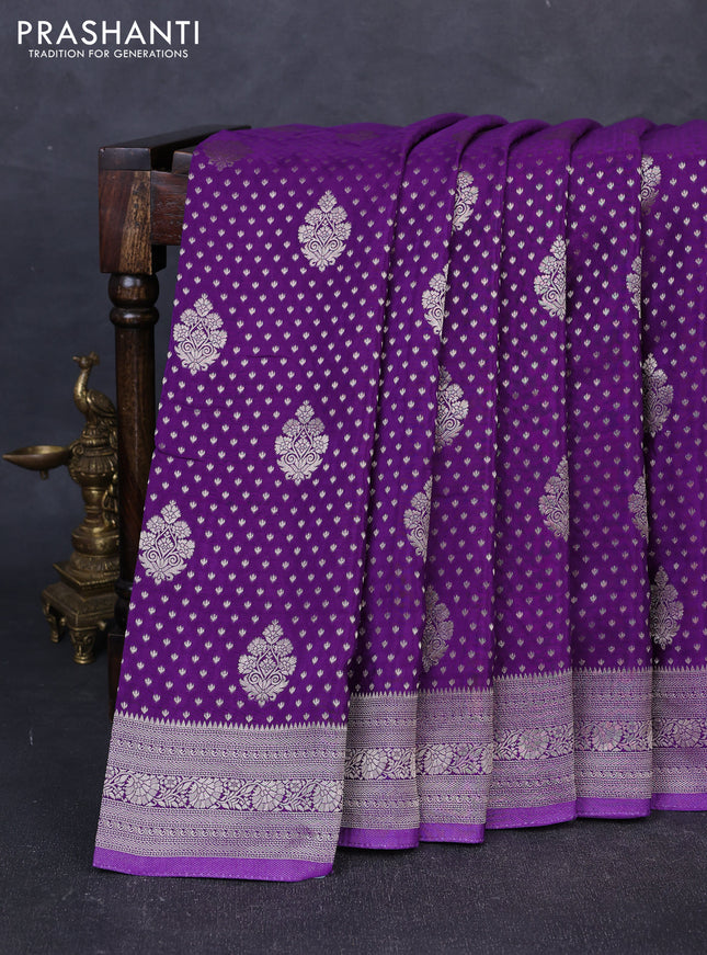 Banarasi silk saree violet with allover thread & zari woven buttas and zari woven border