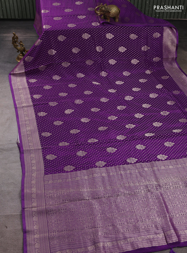 Banarasi silk saree violet with allover thread & zari woven buttas and zari woven border