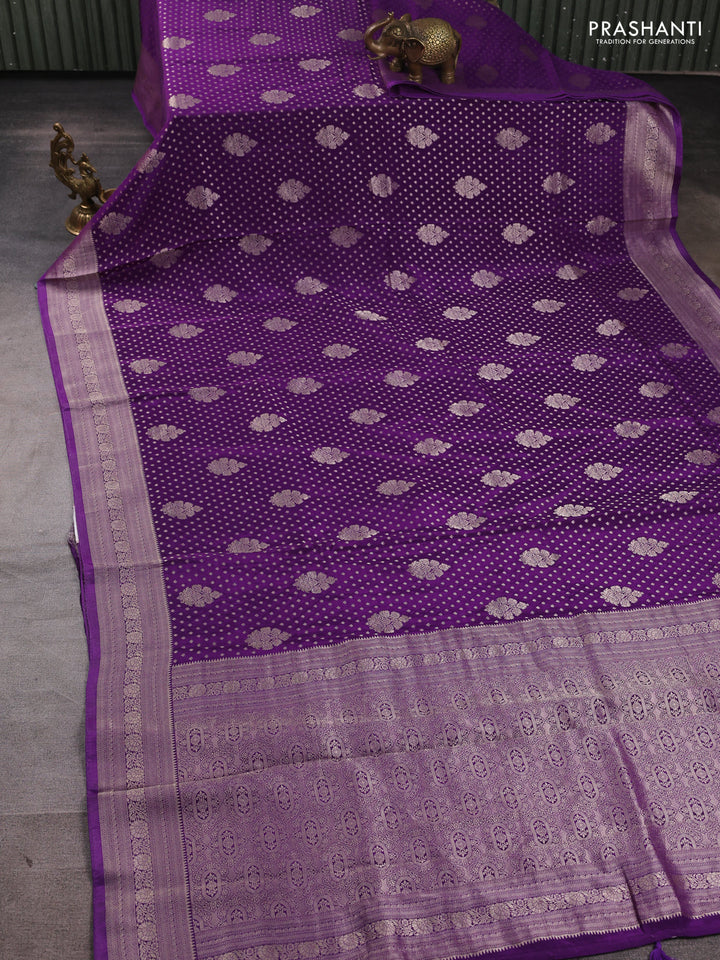 Banarasi silk saree violet with allover thread & zari woven buttas and zari woven border