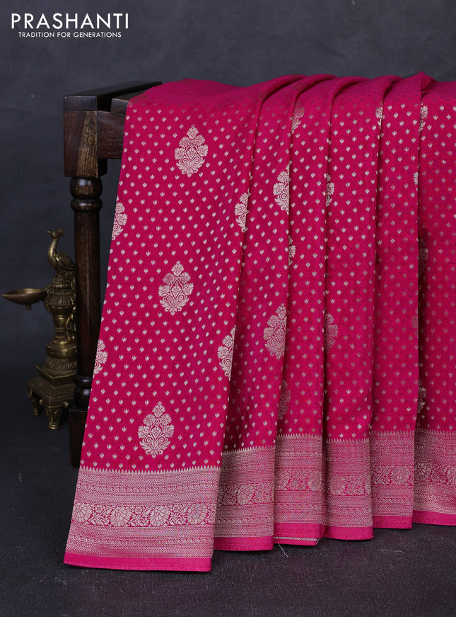 Banarasi silk saree pink with allover thread & zari woven buttas and zari woven border