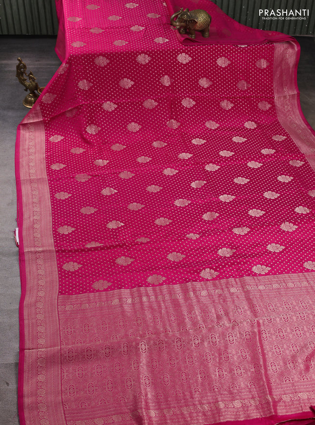 Banarasi silk saree pink with allover thread & zari woven buttas and zari woven border