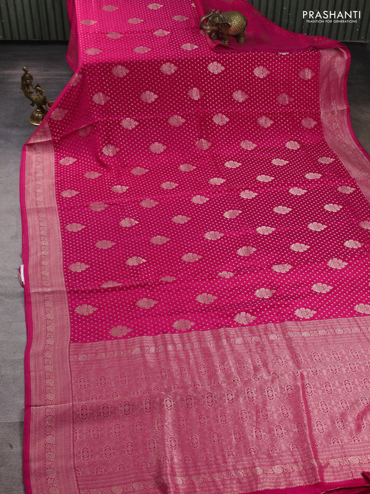 Banarasi silk saree pink with allover thread & zari woven buttas and zari woven border