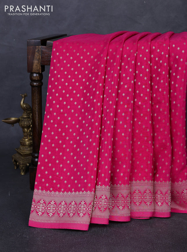 Banarasi silk saree pink with allover thread & zari woven buttas and zari woven border