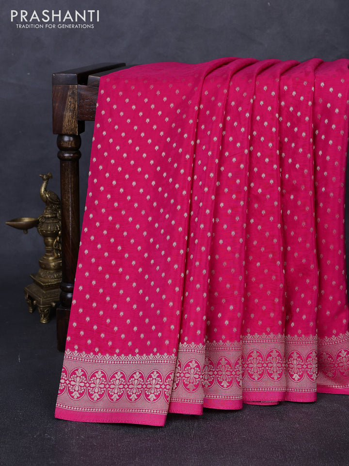 Banarasi silk saree pink with allover thread & zari woven buttas and zari woven border