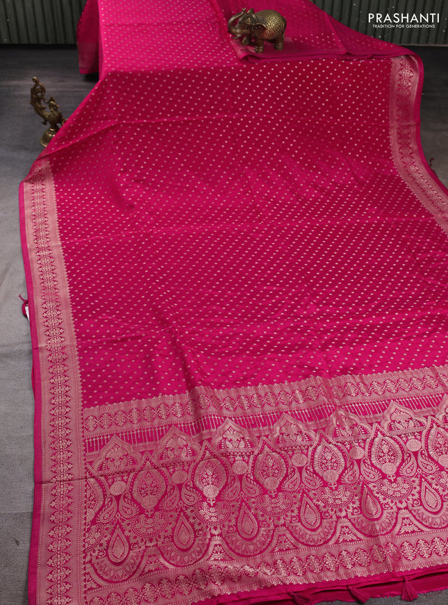 Banarasi silk saree pink with allover thread & zari woven buttas and zari woven border