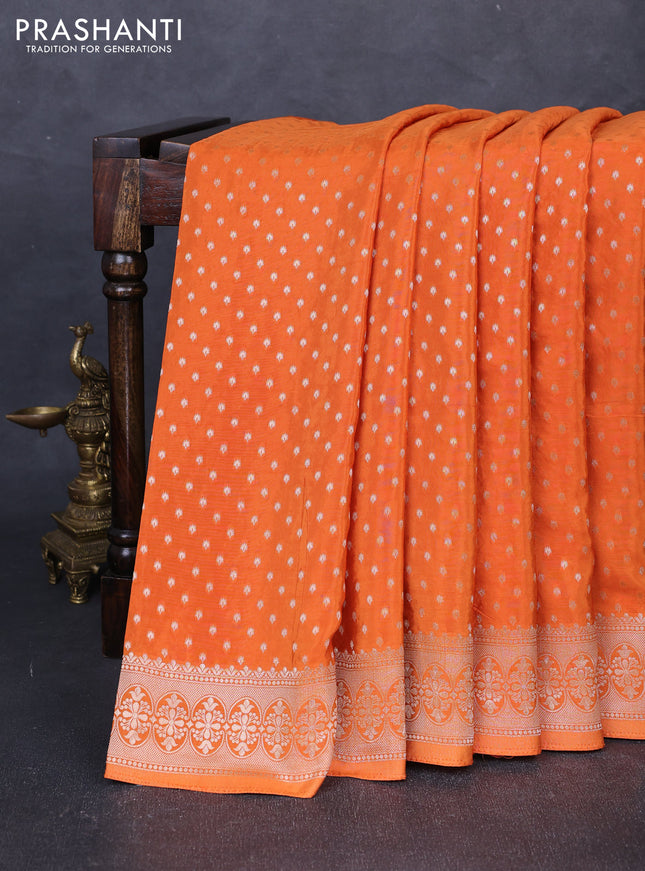 Banarasi silk saree rust shade with allover thread & zari woven buttas and zari woven border