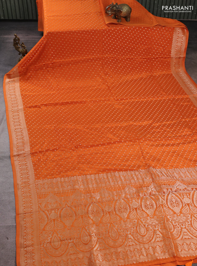 Banarasi silk saree rust shade with allover thread & zari woven buttas and zari woven border