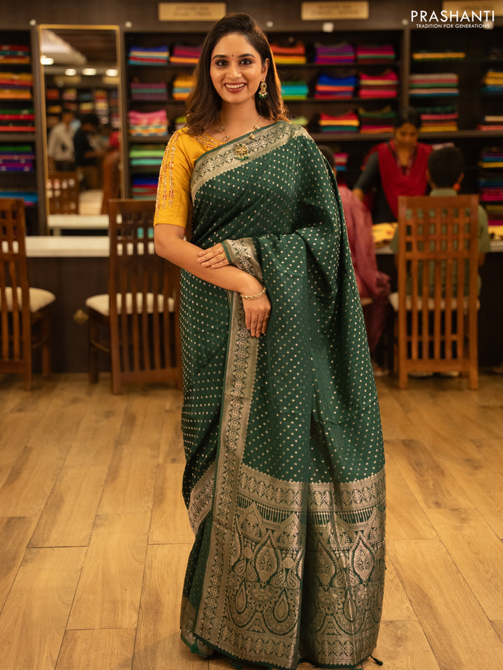 Banarasi silk saree bottle green with allover thread & zari woven buttas and zari woven border