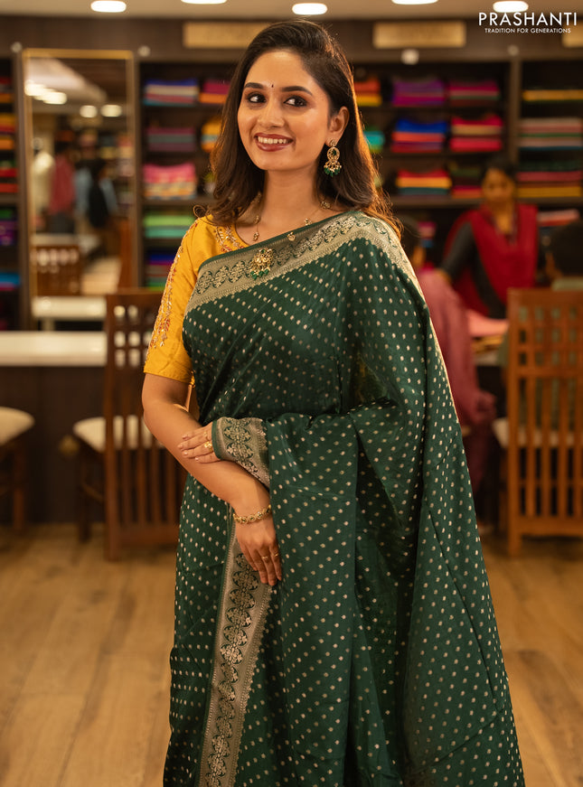 Banarasi silk saree bottle green with allover thread & zari woven buttas and zari woven border