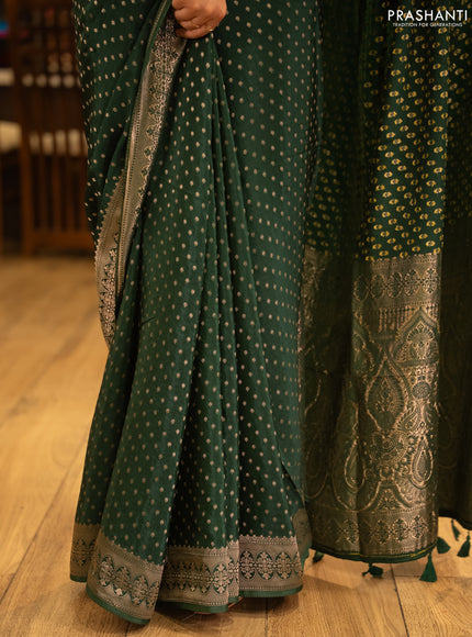 Banarasi silk saree bottle green with allover thread & zari woven buttas and zari woven border