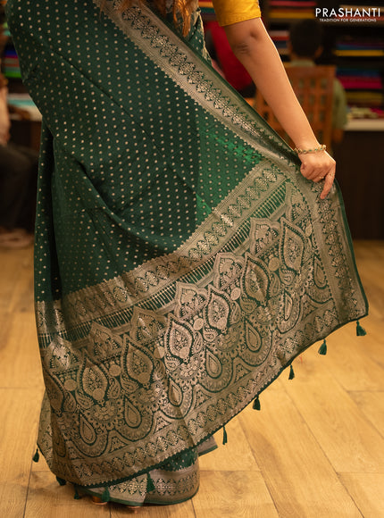 Banarasi silk saree bottle green with allover thread & zari woven buttas and zari woven border